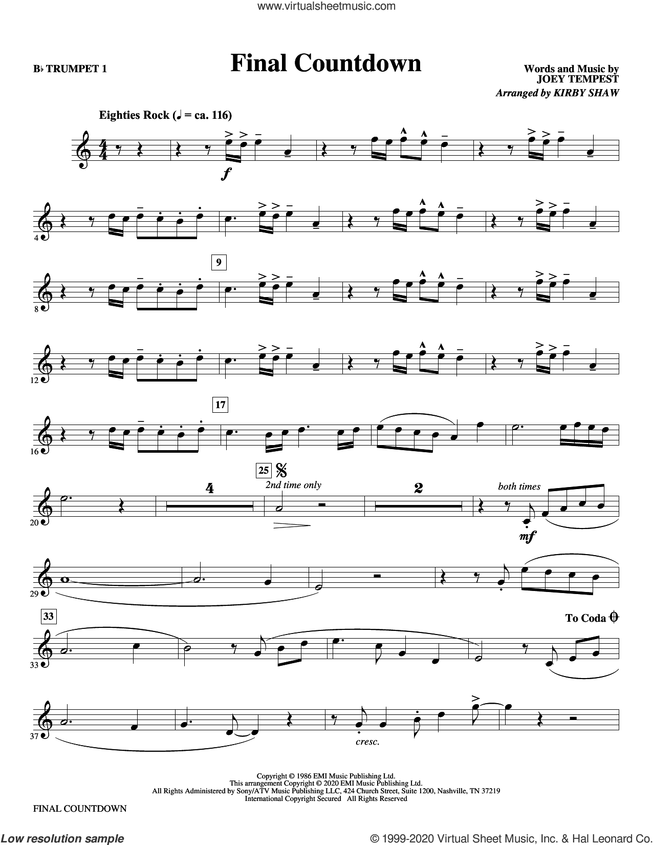 Final Countdown (arr. Kirby Shaw) (complete set of parts)