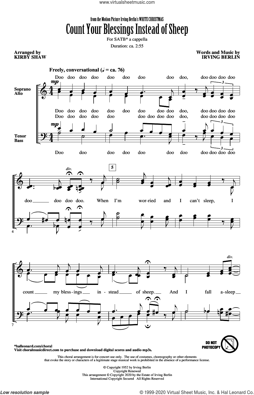 Count Your Blessings Instead Of Sheep (from White Christmas) (arr. Kirby Shaw)