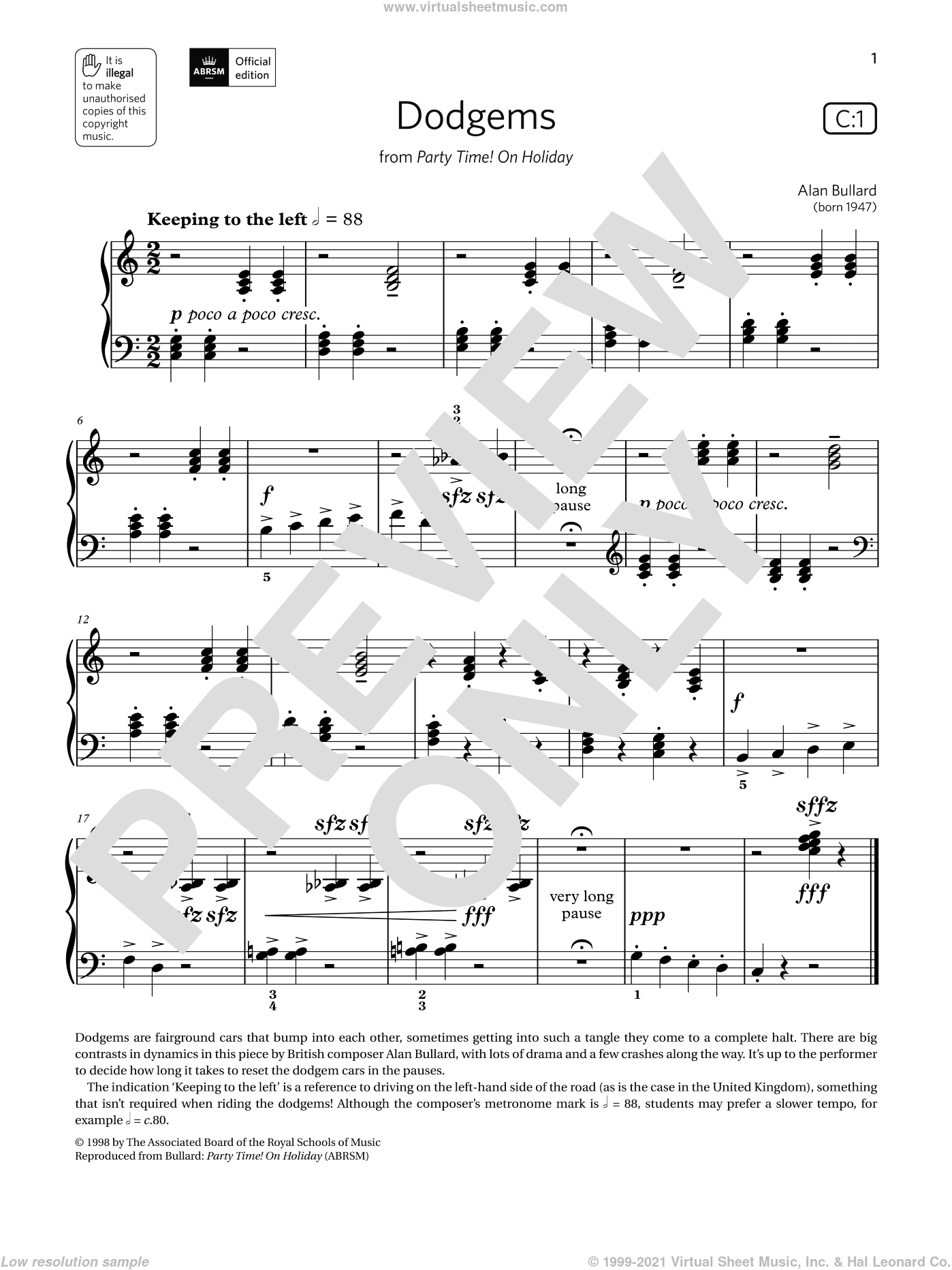 Dodgems (Grade Initial, list C1, from the ABRSM Piano Syllabus 2021 and 2022)