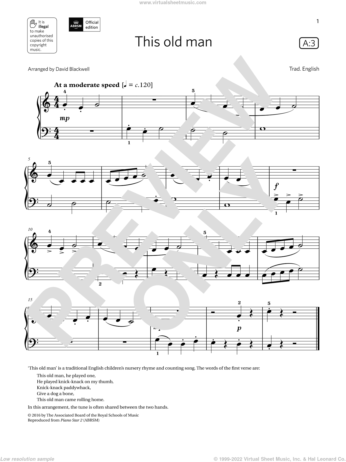 This old man (Grade Initial, list A3, from the ABRSM Piano Syllabus 2021 and 2022)
