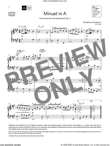 Minuet in A (Grade 2, list A2, from the ABRSM Piano Syllabus 2021 and 2022)