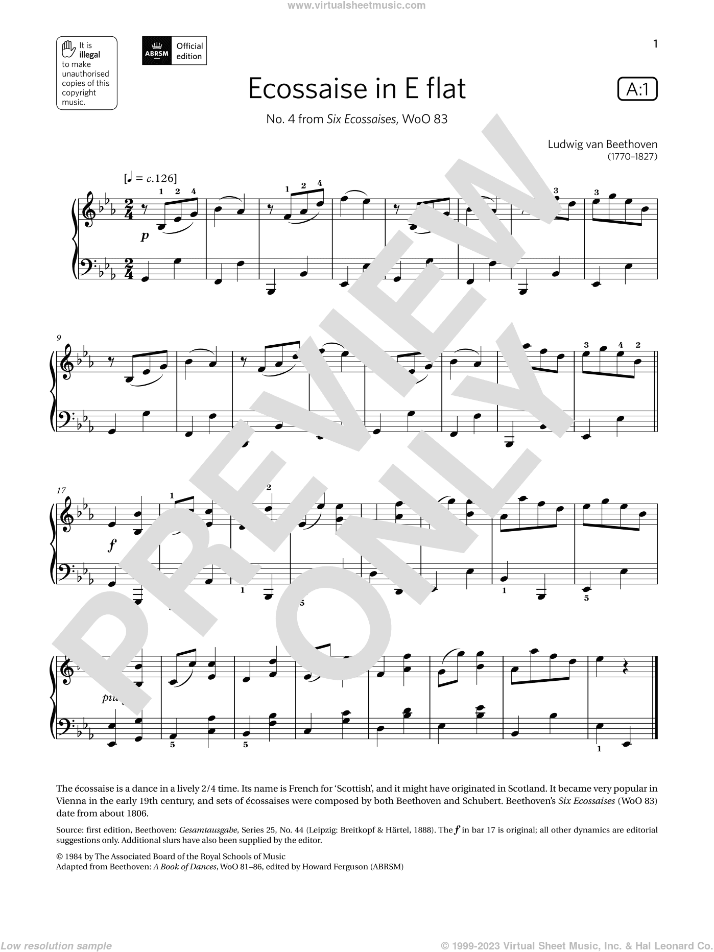 Ecossaise in E flat (Grade 3, list A1, from the ABRSM Piano Syllabus 2021 and 2022)