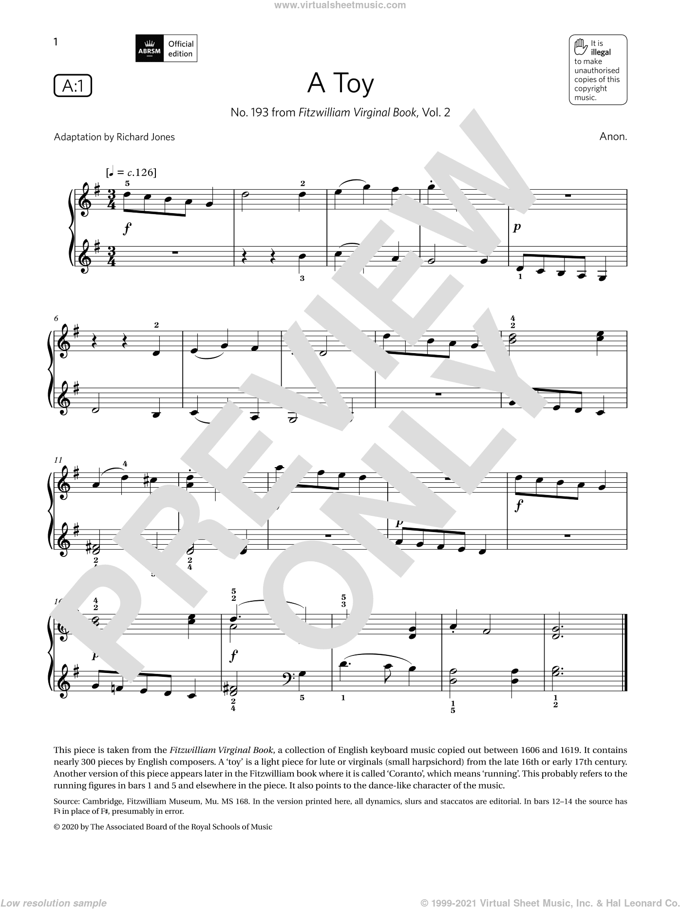 A Toy (Grade 1, list A1, from the ABRSM Piano Syllabus 2021 and 2022)
