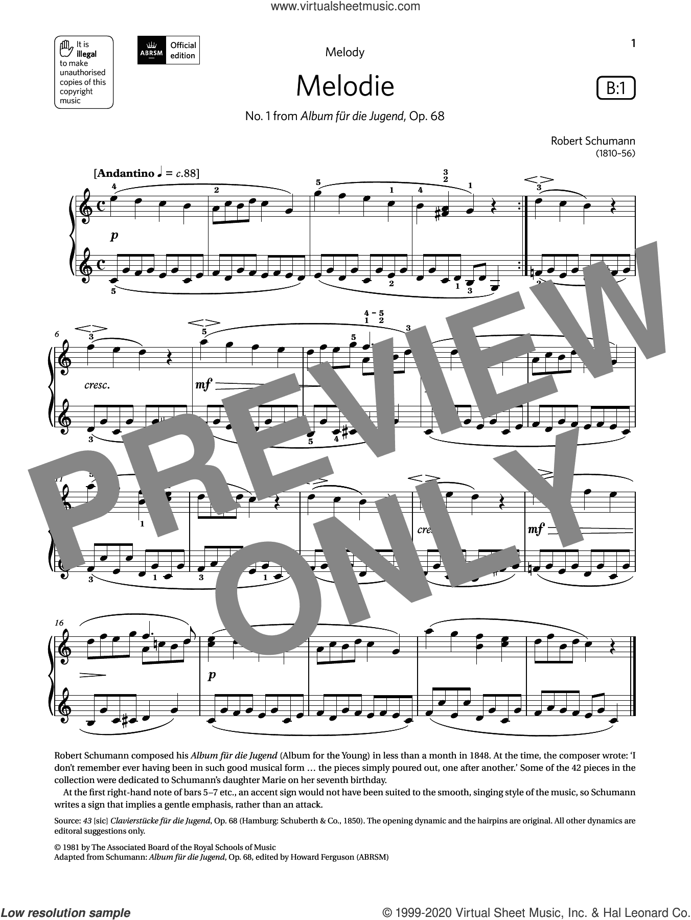 Melodie (Grade 1, list B1, from the ABRSM Piano Syllabus 2021 and 2022)
