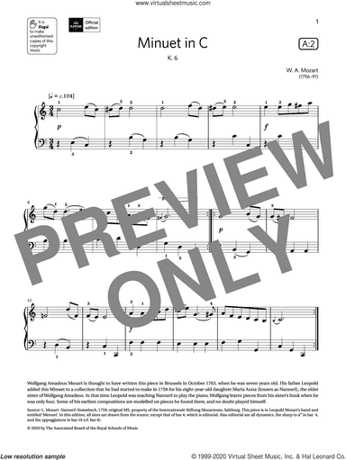 Minuet in C (Grade 1, list A2, from the ABRSM Piano Syllabus 2021 and 2022)