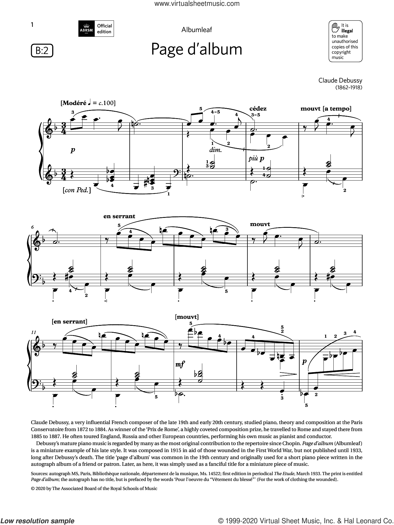 Page d'album (Grade 6, list B2, from the ABRSM Piano Syllabus 2021 and 2022)