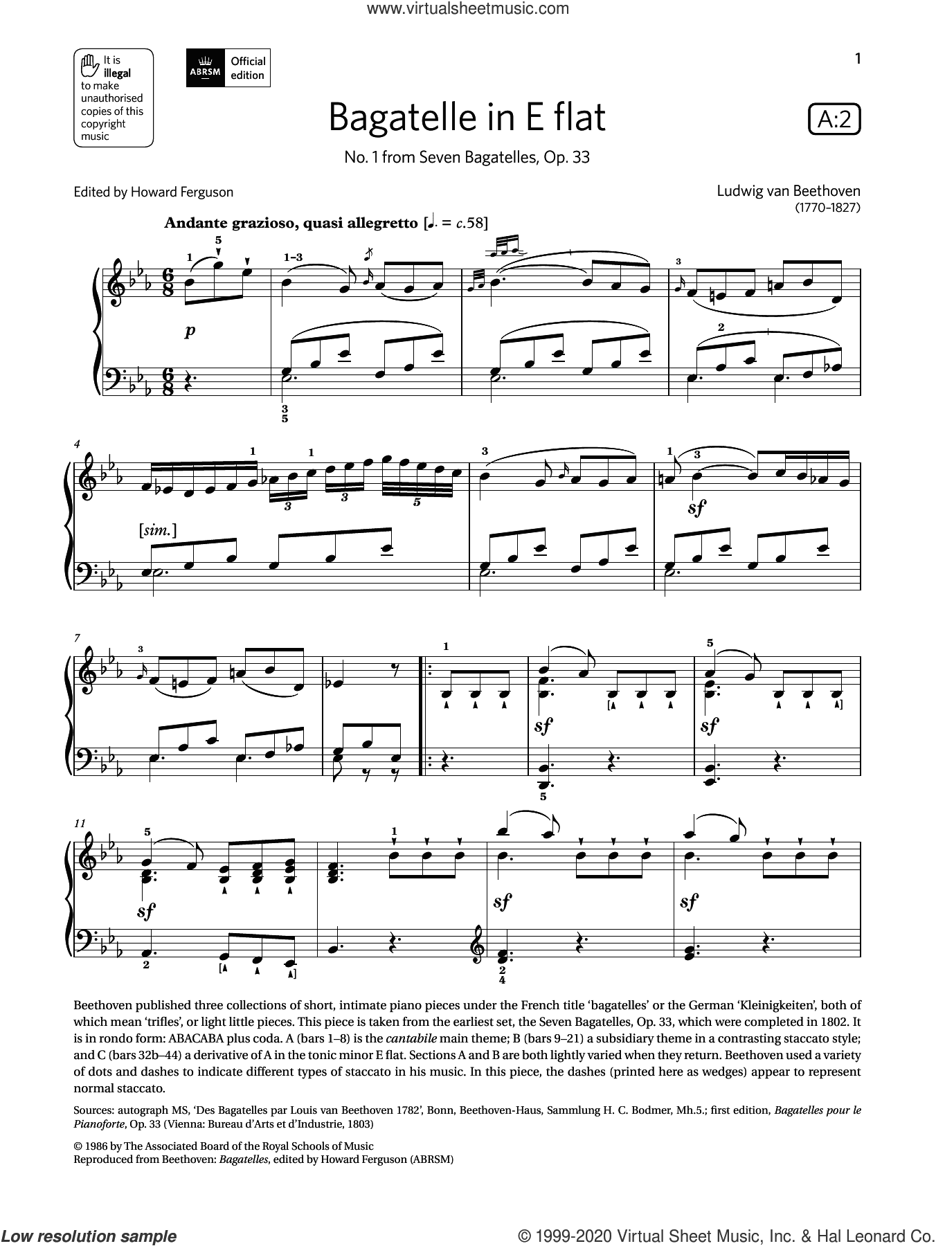 Bagatelle in E flat (Grade 7, list A2, from the ABRSM Piano Syllabus 2021 and 2022)