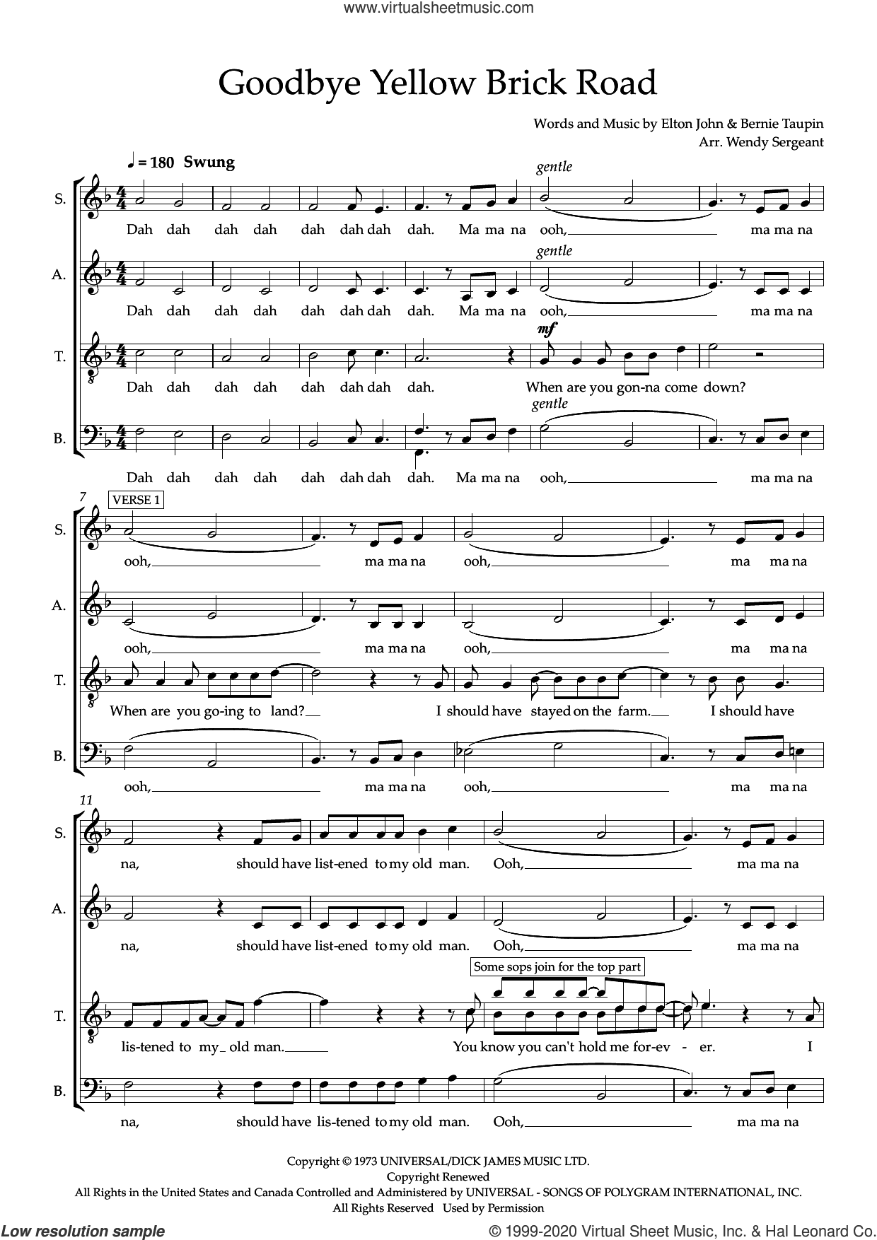 Goodbye Yellow Brick Road (arr. Wendy Sergeant)