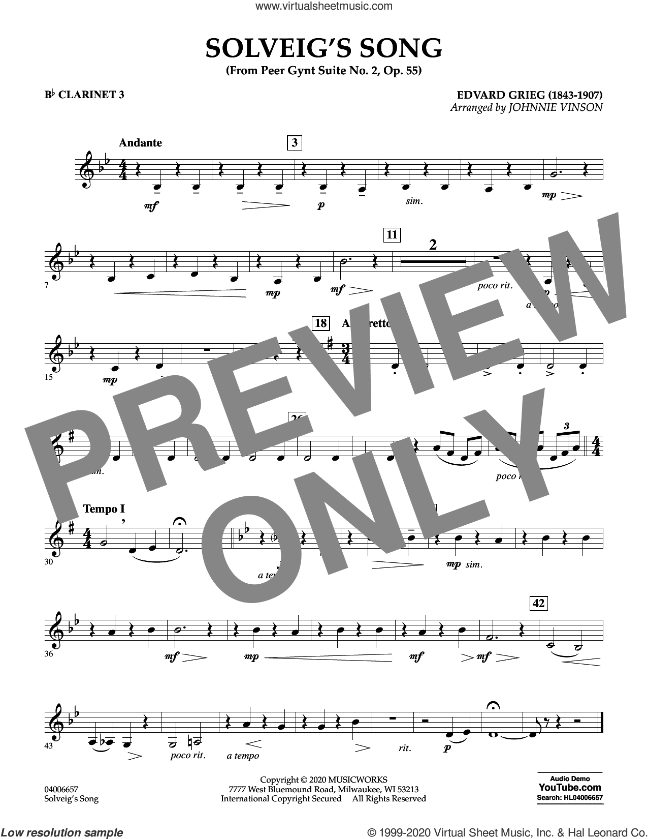 Solveig's Song (from Peer Gynt Suite No. 2) (arr. Johnny Vinson)