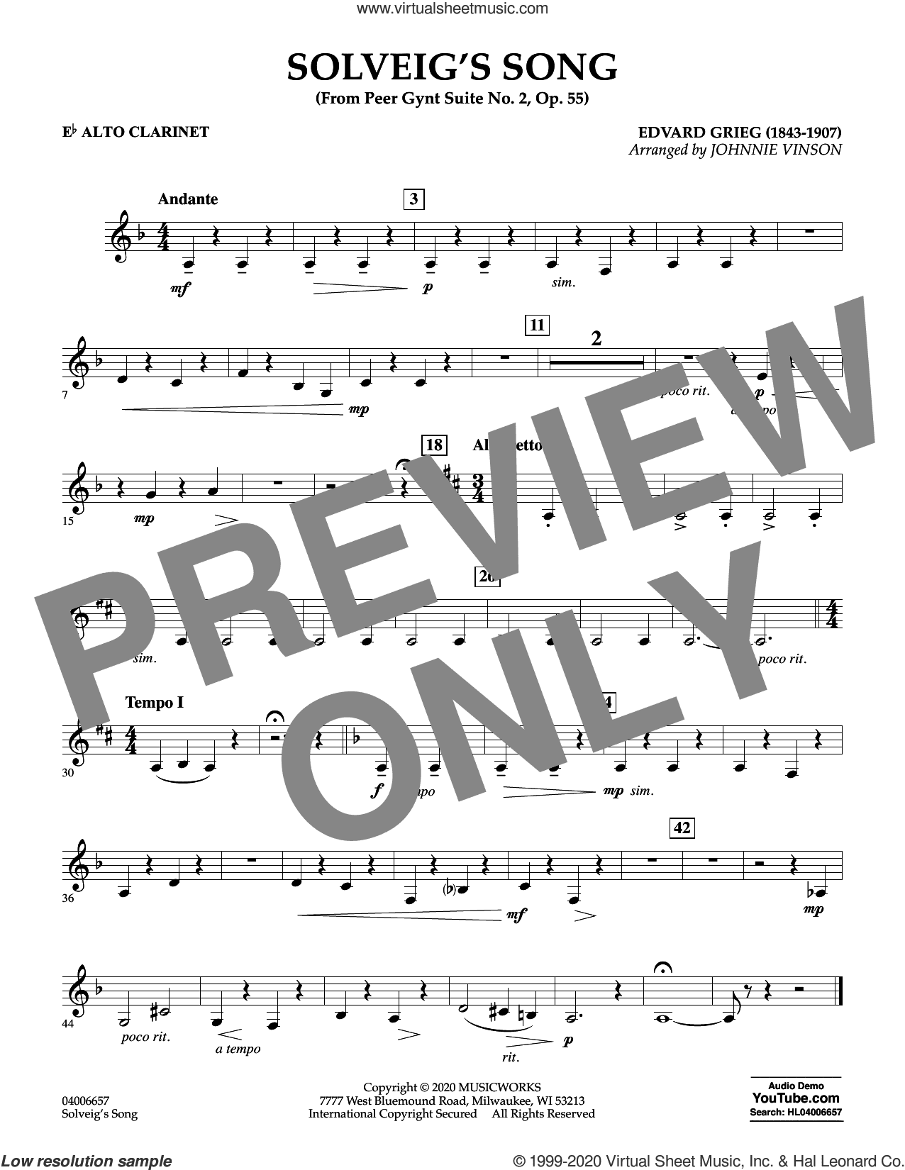 Solveig's Song (from Peer Gynt Suite No. 2) (arr. Johnny Vinson)