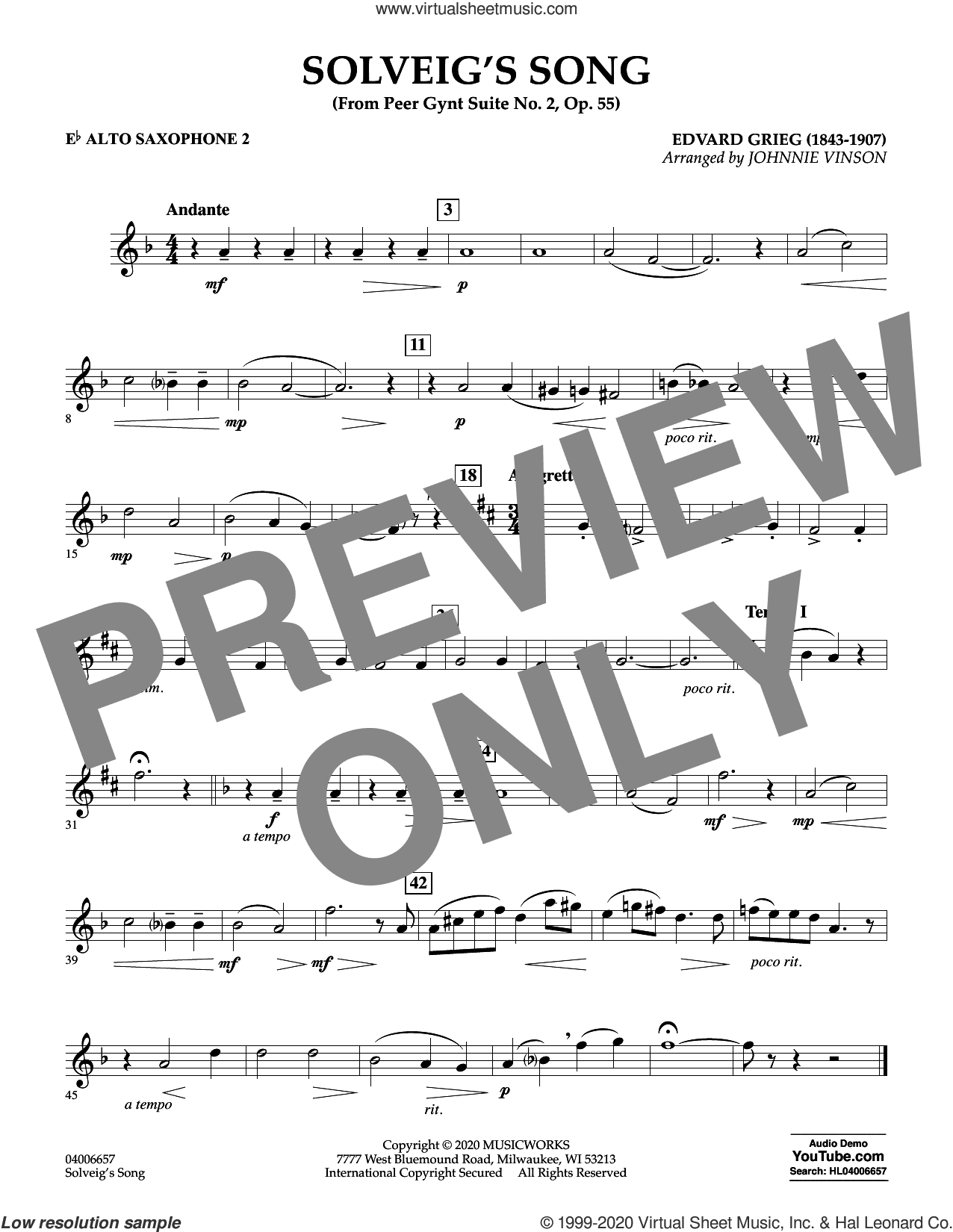 Solveig's Song (from Peer Gynt Suite No. 2) (arr. Johnny Vinson)