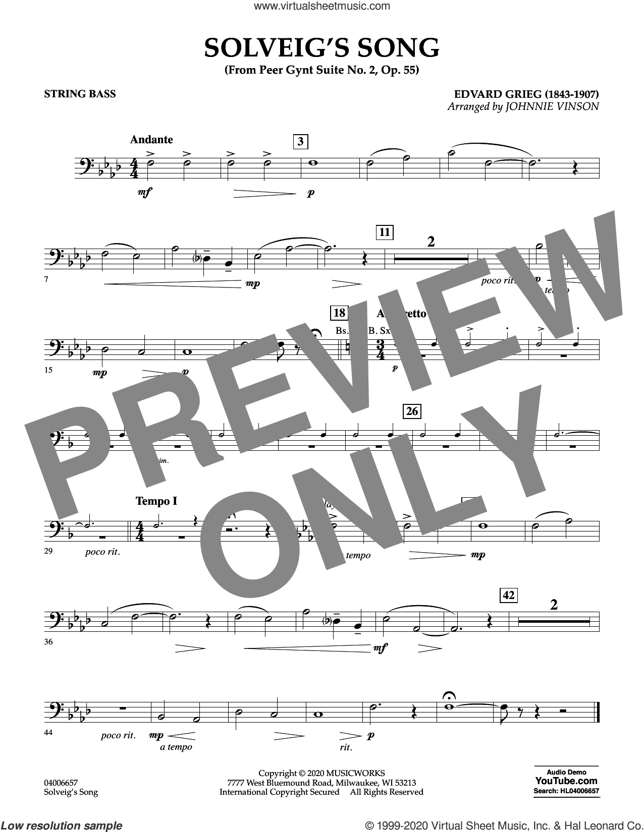 Solveig's Song (from Peer Gynt Suite No. 2) (arr. Johnny Vinson)