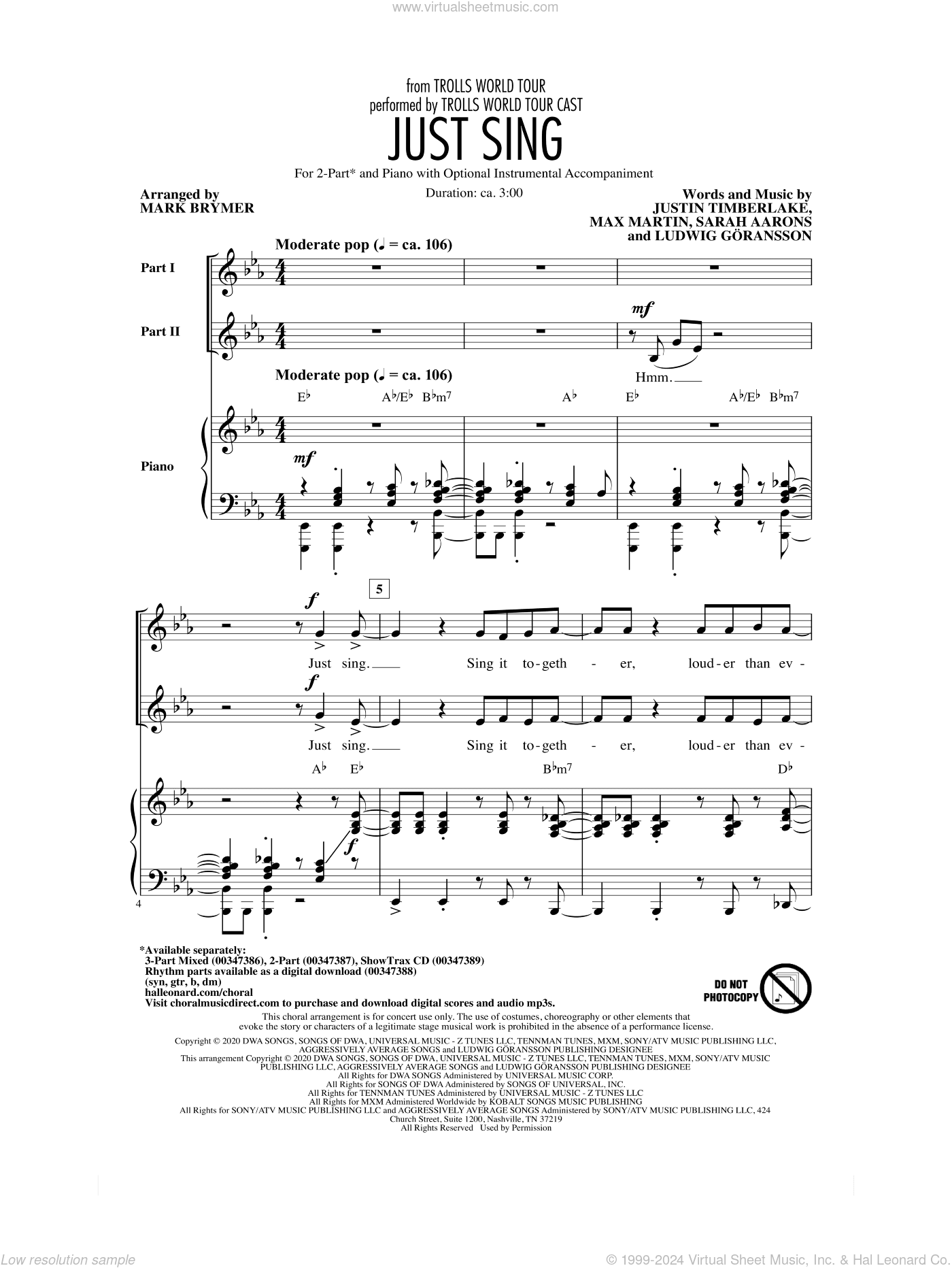 Just Sing (from Trolls World Tour) (arr. Mark Brymer)