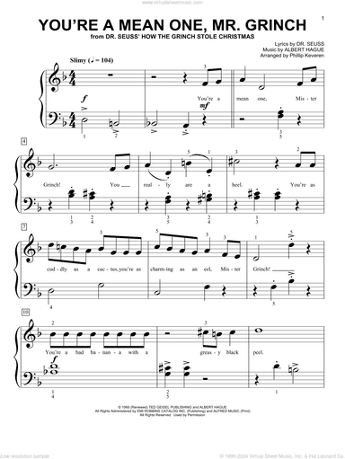 You're A Mean One, Mr. Grinch (from Dr. Seuss How The Grinch Stole Christmas) (arr. Phillip Keveren)