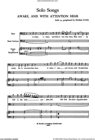 Awake, and with Attention Hear (for Voice, Bass Continuo and Harpsichord)