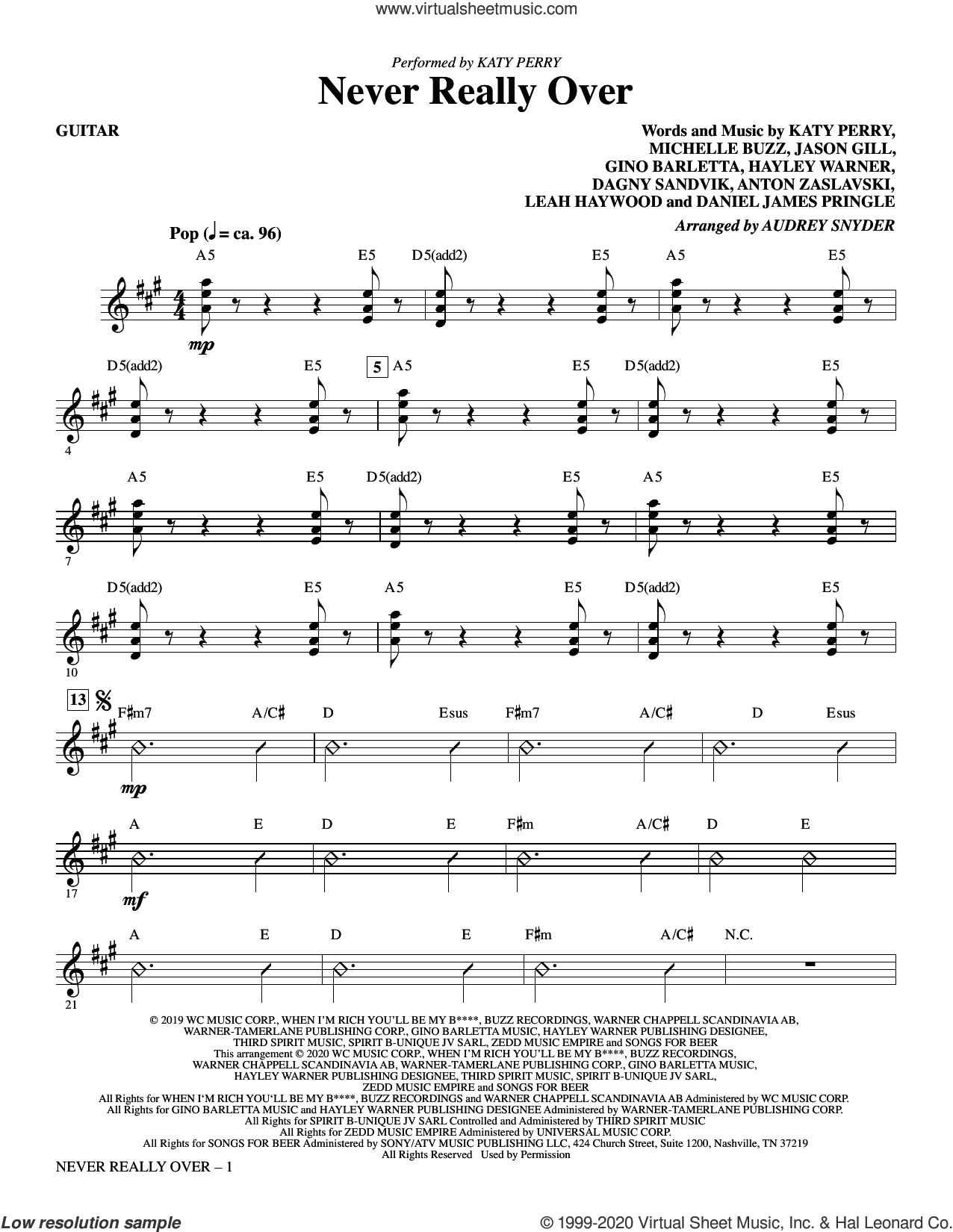 Never Really Over (arr. Audrey Snyder) (complete set of parts)