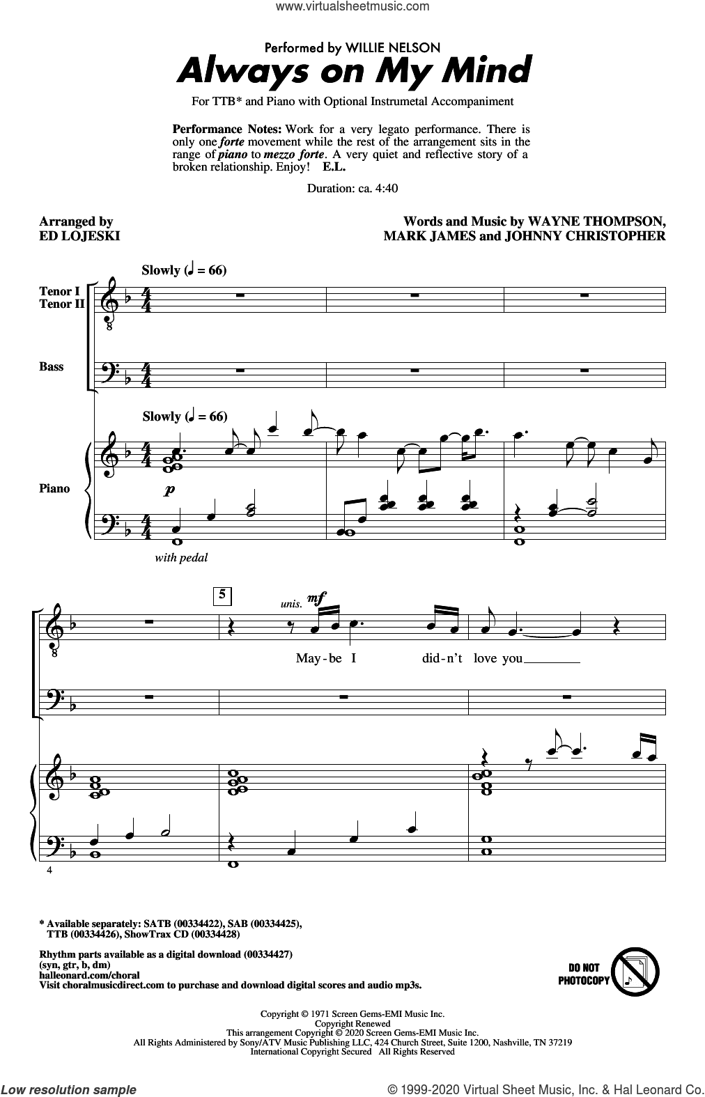 Always On My Mind (arr. Ed Lojeski)