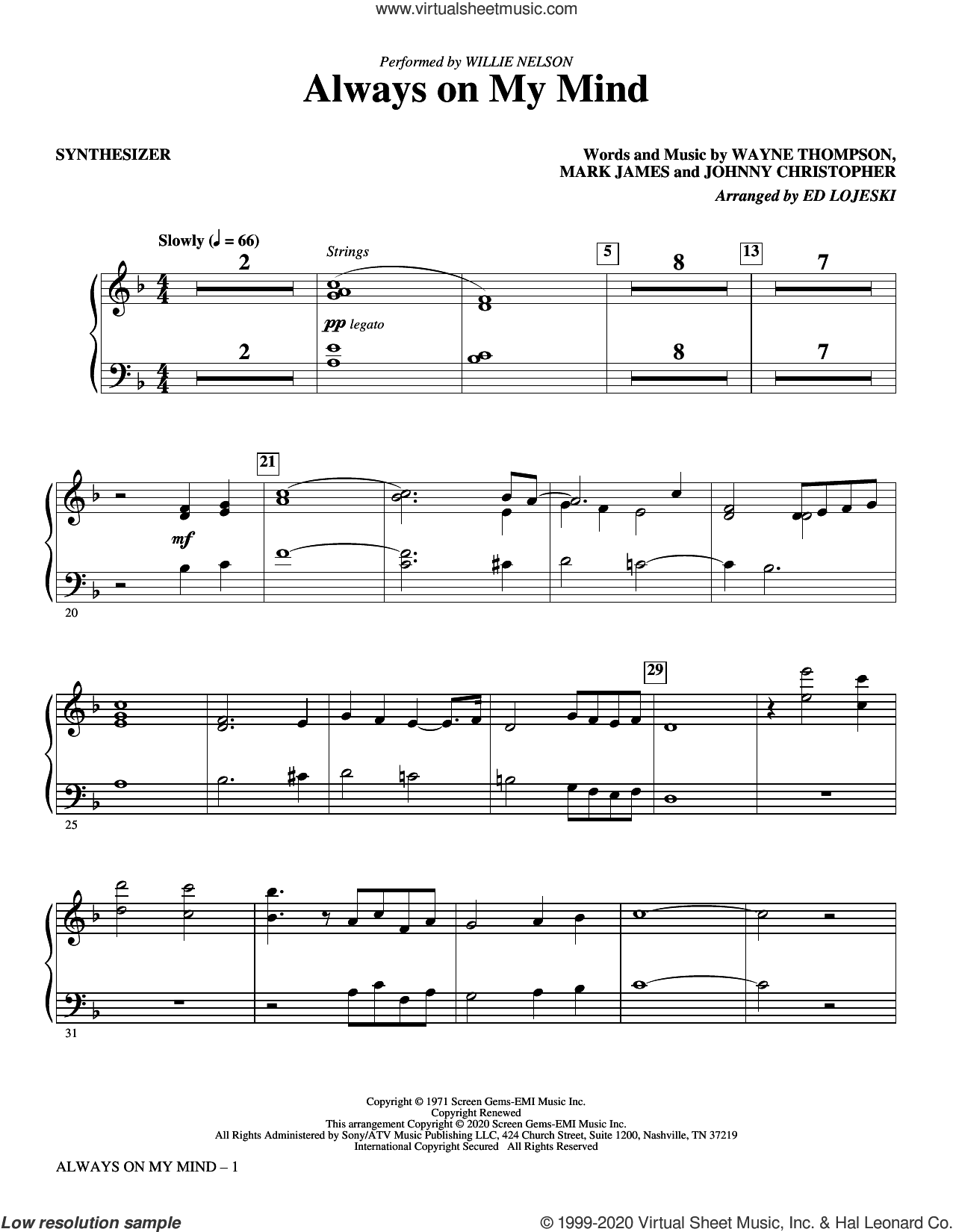 Always on My Mind (arr. Ed Lojeski) (complete set of parts)