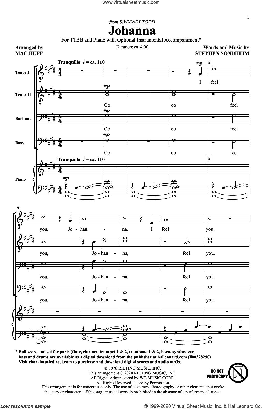 Johanna (from Sweeney Todd) (arr. Mac Huff)