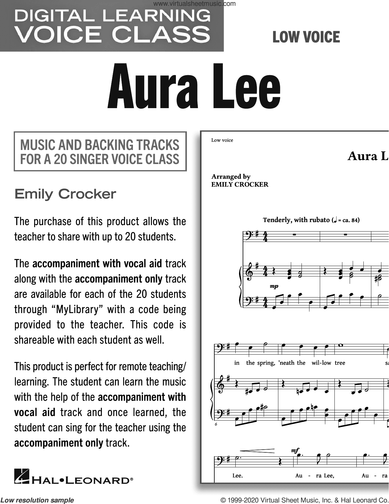 Aura Lee (Medium Low Voice) (includes Audio)
