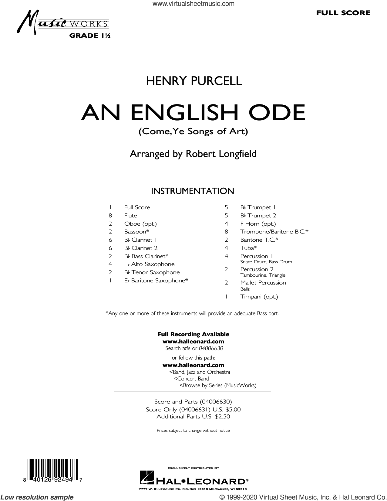 An English Ode (Come, Ye Sons of Art) (arr. Robert Longfield)
