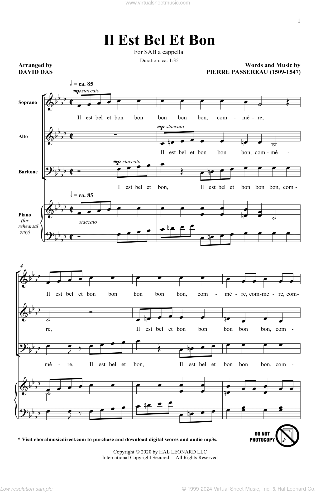 Il Est Bel Et Bon (arr. David Das)