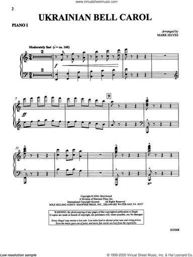 Ukrainian Bell Carol (Piano Quartet, four pianos