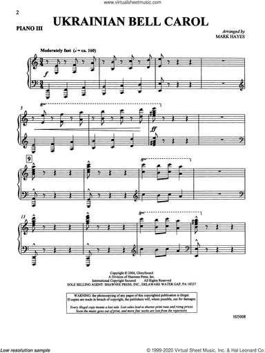 Ukrainian Bell Carol (Piano Quartet, four pianos