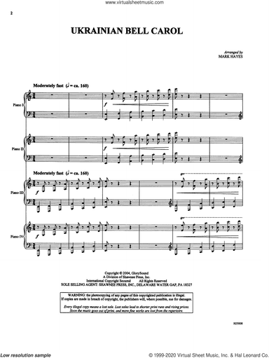 Ukrainian Bell Carol (Piano Quartet - Four Pianos)