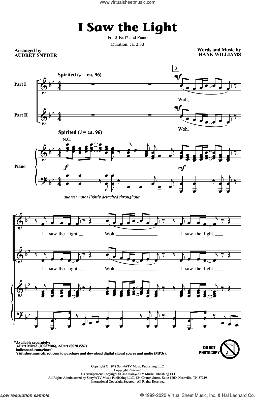 I Saw The Light (arr. Audrey Snyder)
