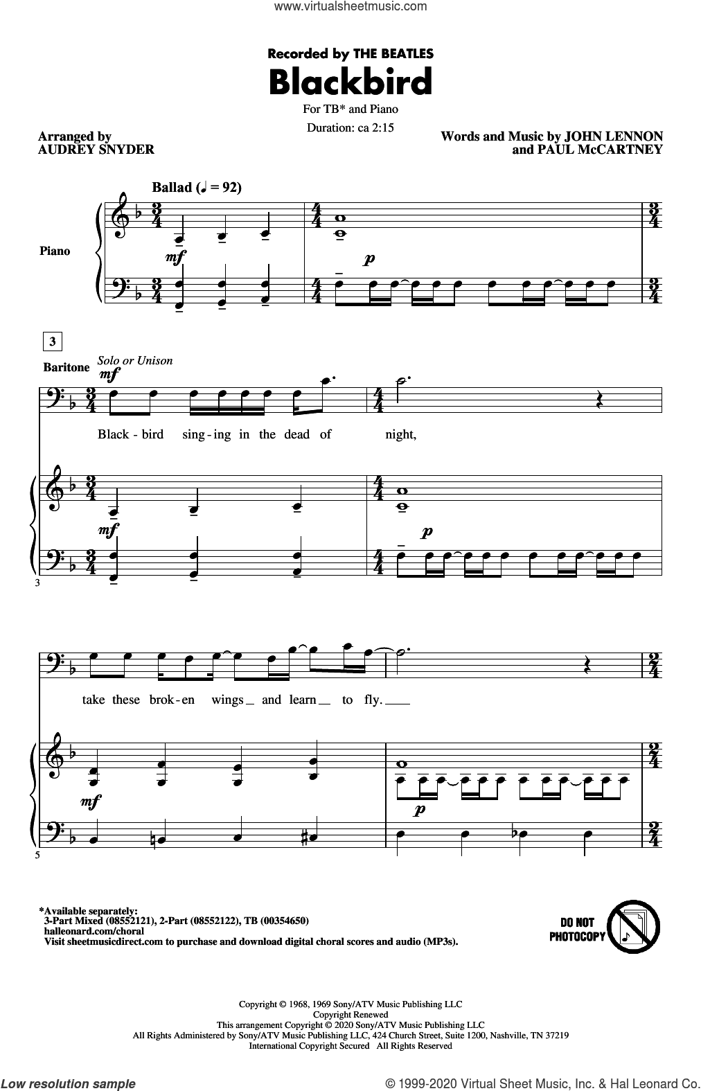 Blackbird (arr. Audrey Snyder)
