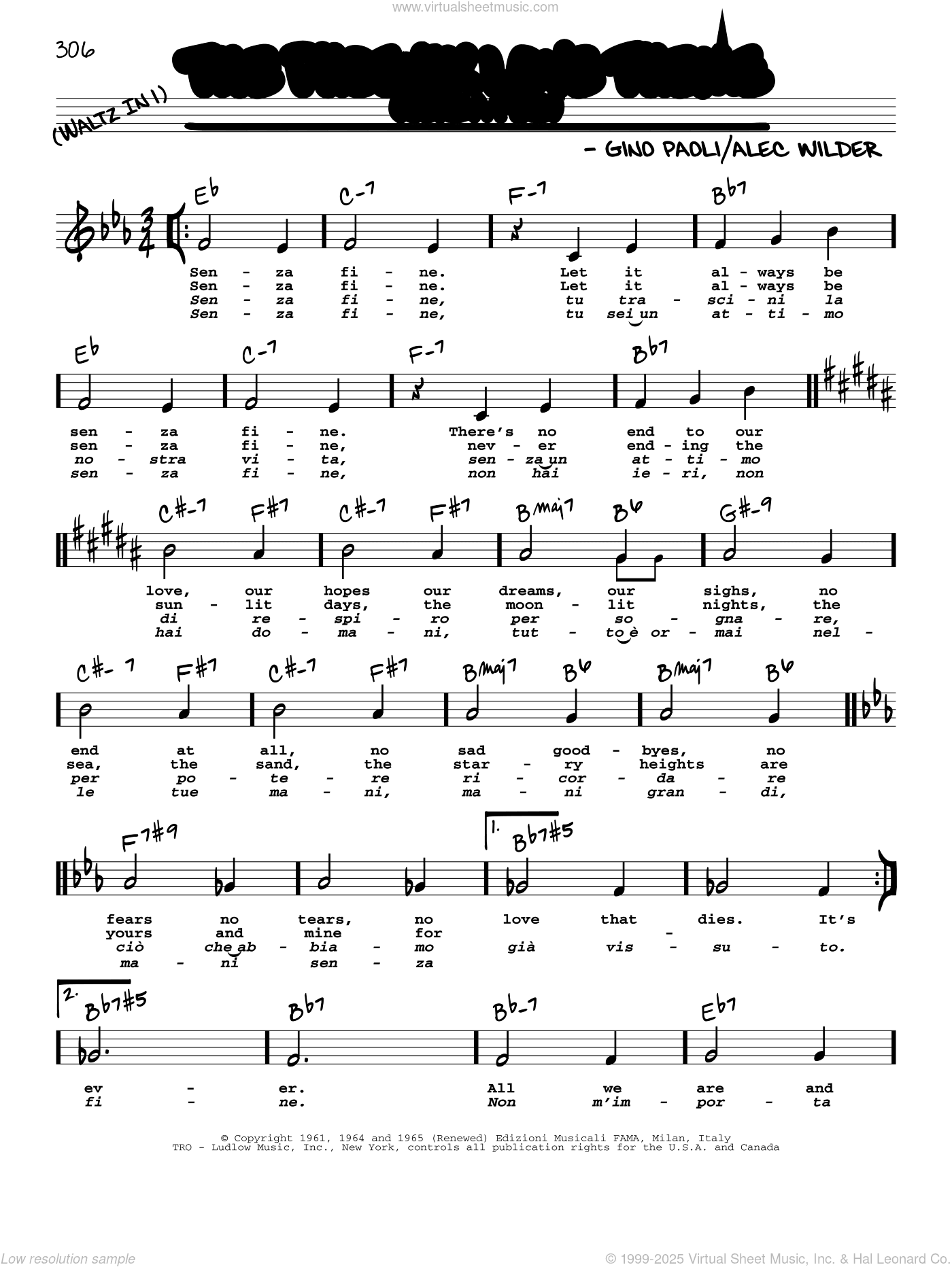 The Phoenix Love Theme (Senza Fine) (High Voice)