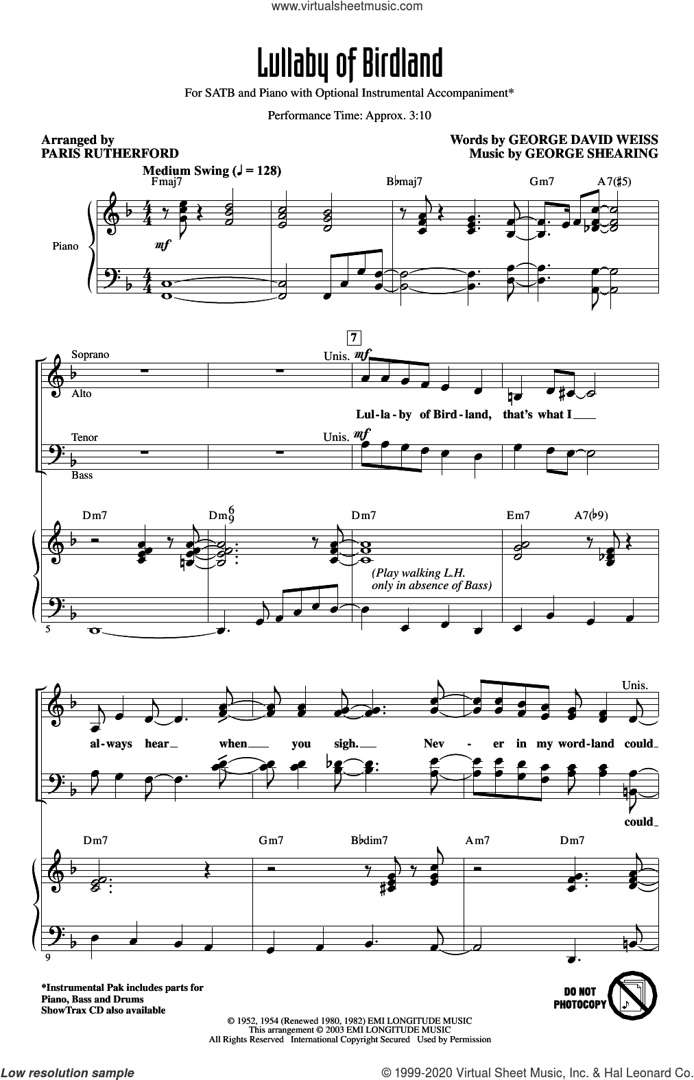 Lullaby Of Birdland (arr. Paris Rutherford)