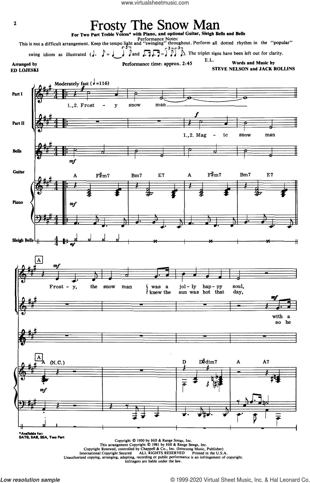 Frosty The Snow Man (arr. Ed Lojeski)
