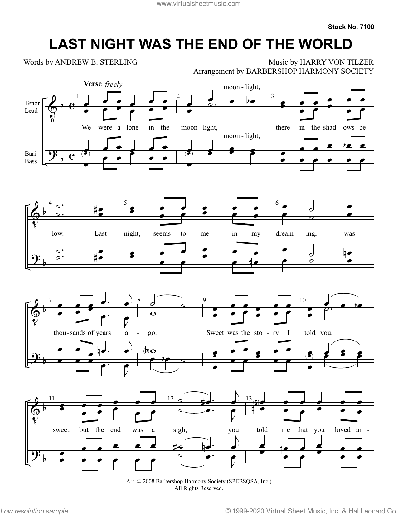 Last Night Was The End Of The World (arr. Barbershop Harmony Society)