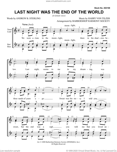 Last Night Was The End Of The World (arr. Barbershop Harmony Society)