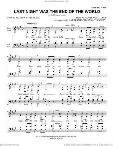 Last Night Was The End Of The World (arr. Barbershop Harmony Society)