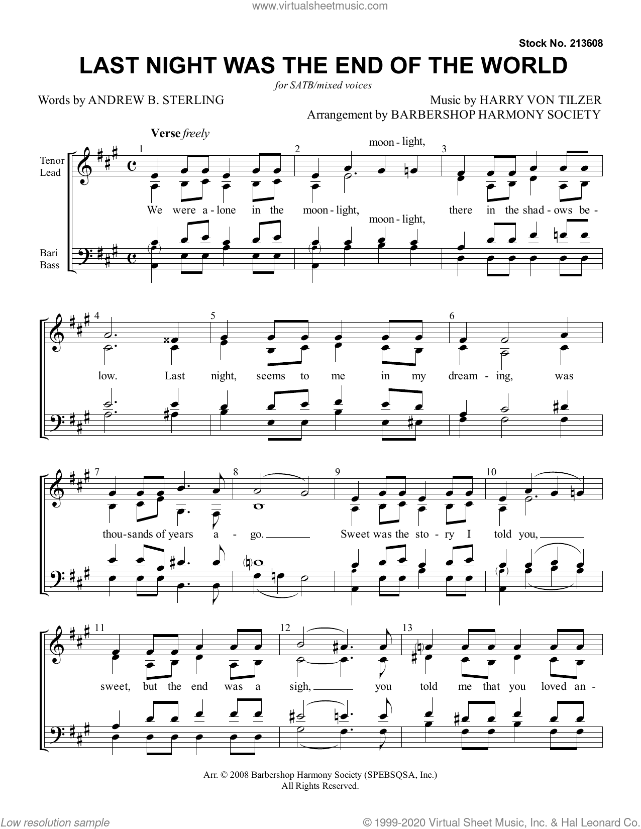 Last Night Was The End Of The World (arr. Barbershop Harmony Society)