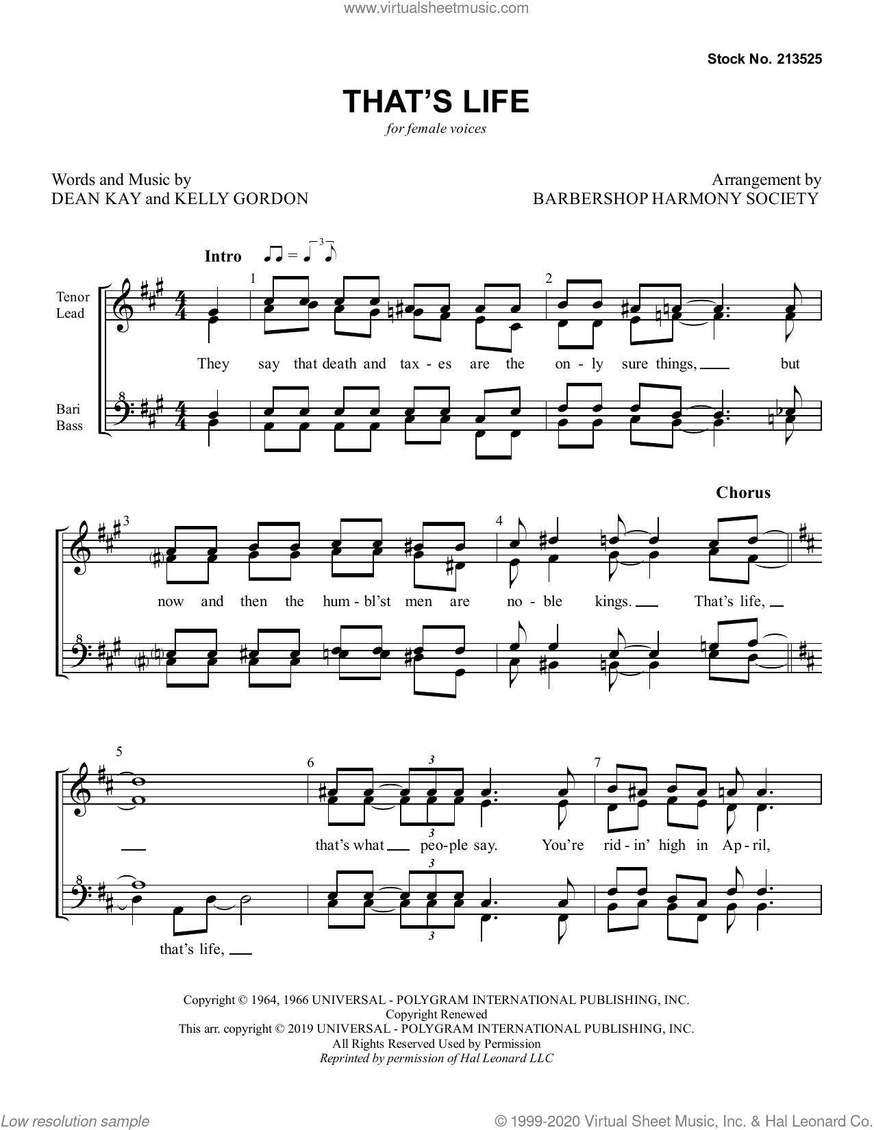 That's Life (arr. Barbershop Harmony Society)