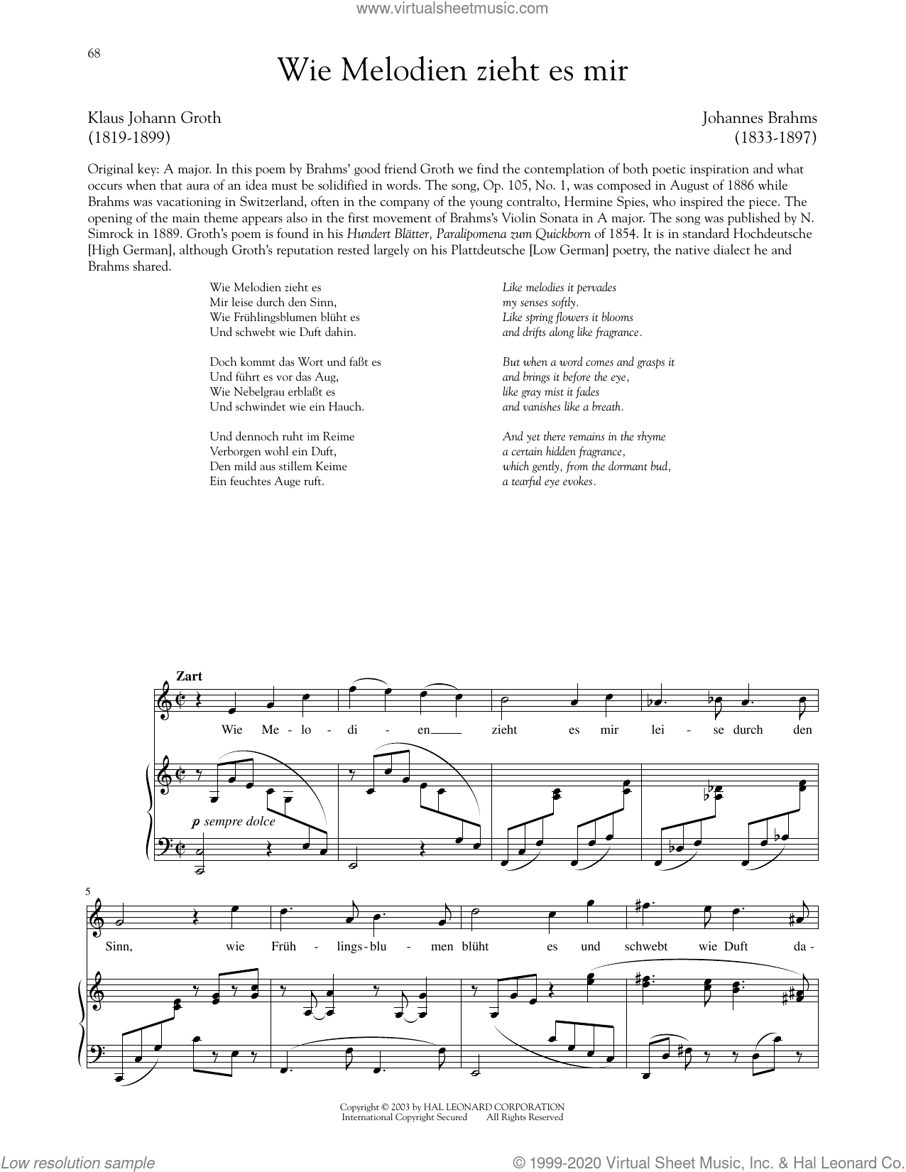 Wie Melodien Zieht Es Mir, Op. 105, No. 1
