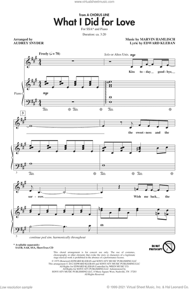 What I Did For Love (from A Chorus Line) (arr. Audrey Snyder)