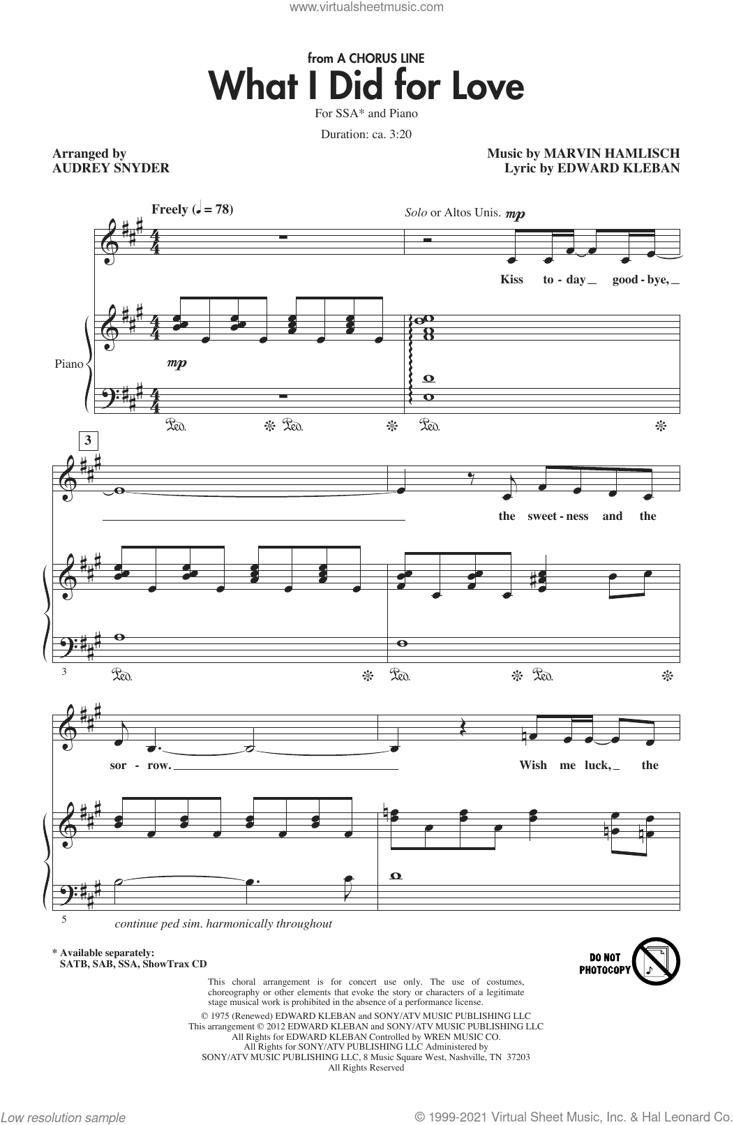 What I Did For Love (from A Chorus Line) (arr. Audrey Snyder)