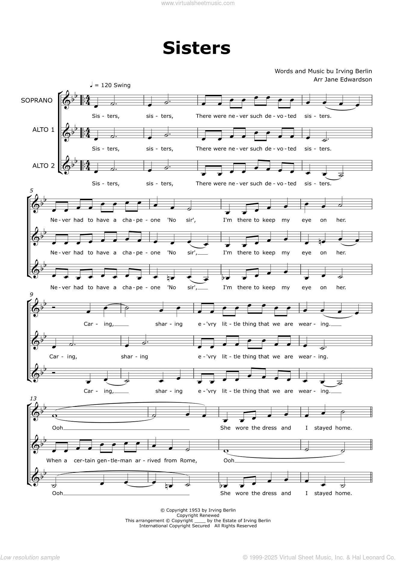 Sisters (arr. Jane Edwardson)
