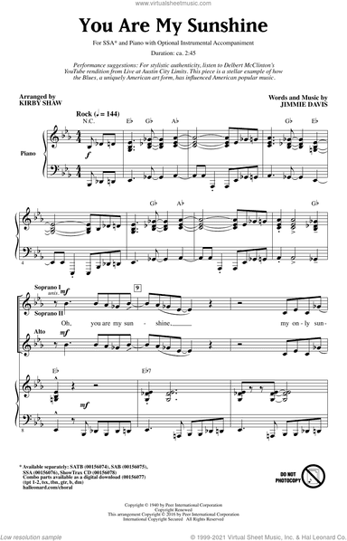 You Are My Sunshine (arr. Kirby Shaw)