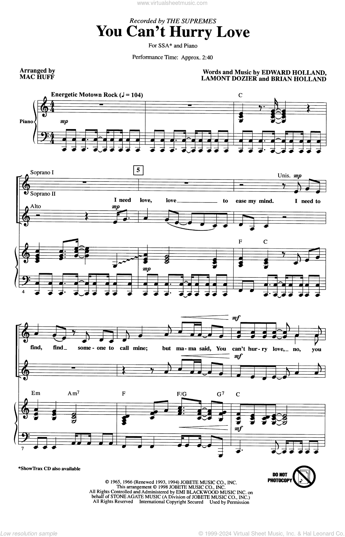 You Can't Hurry Love (arr. Mac Huff)