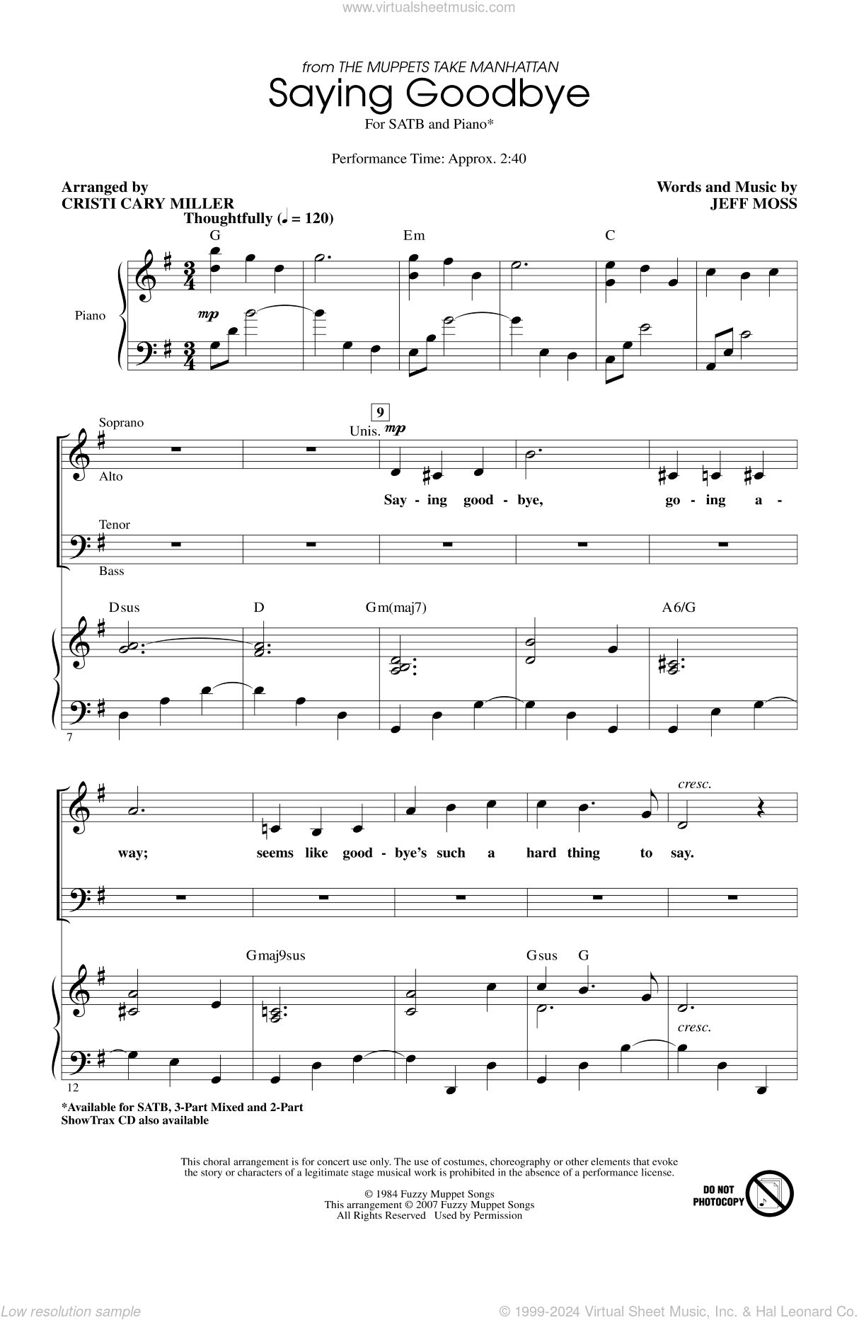 Saying Goodbye (from The Muppets Take Manhattan) (arr. Cristi Cary Miller)