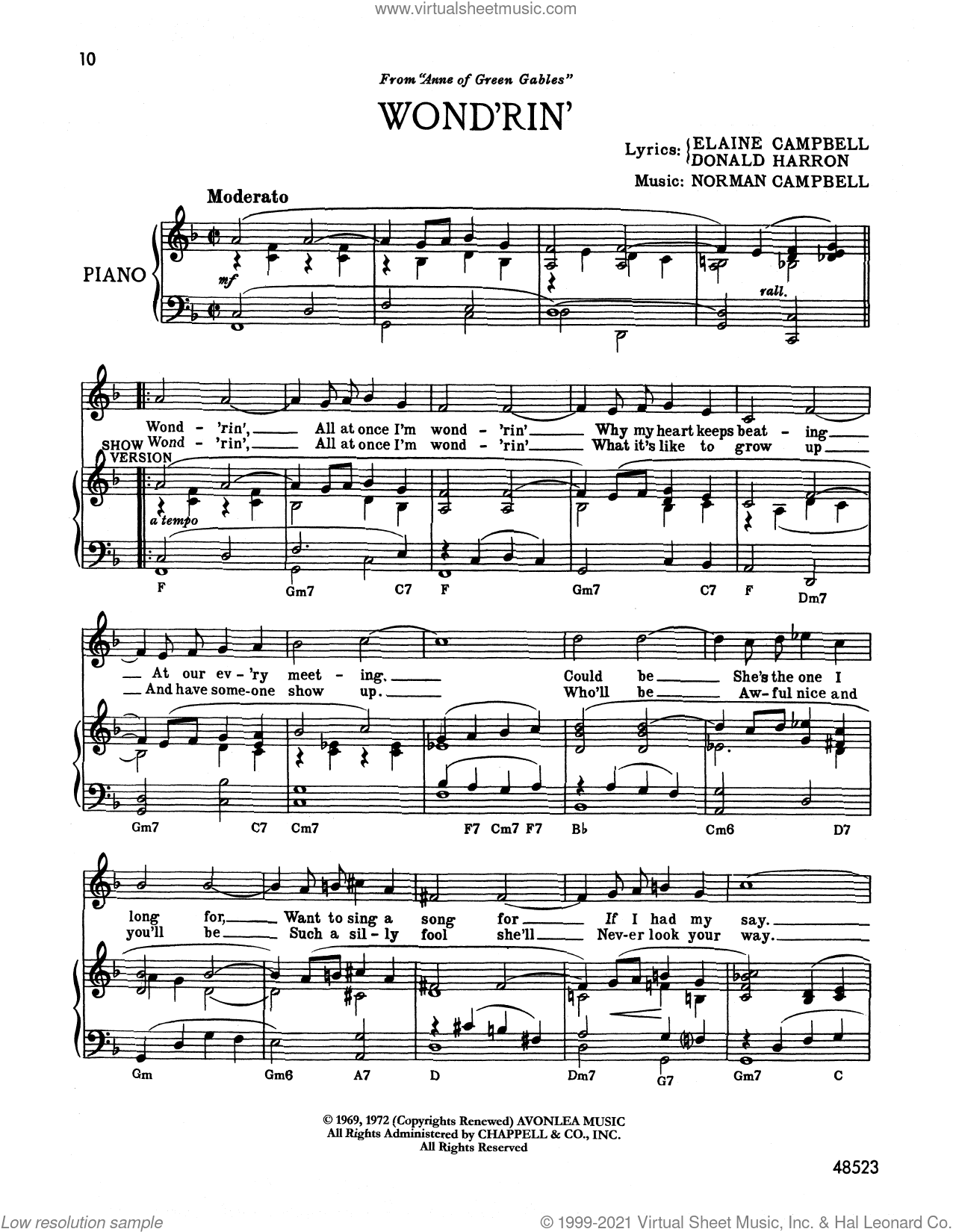 Wond'rin' (from Anne Of Green Gables)