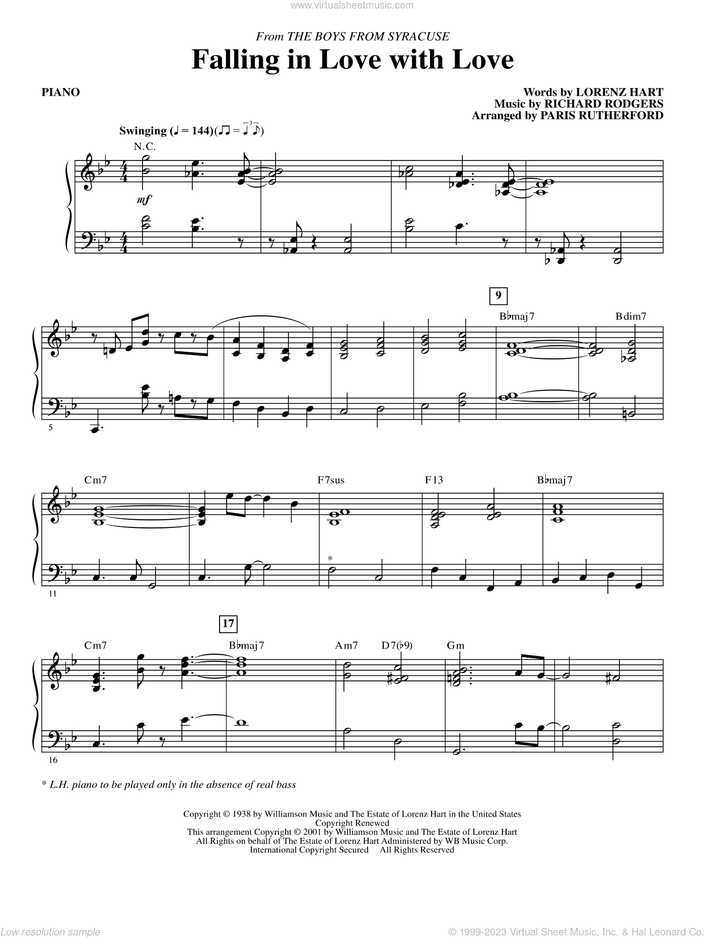 Falling in Love with Love (from The Boys From Syracuse) (arr. Paris Rutherford)