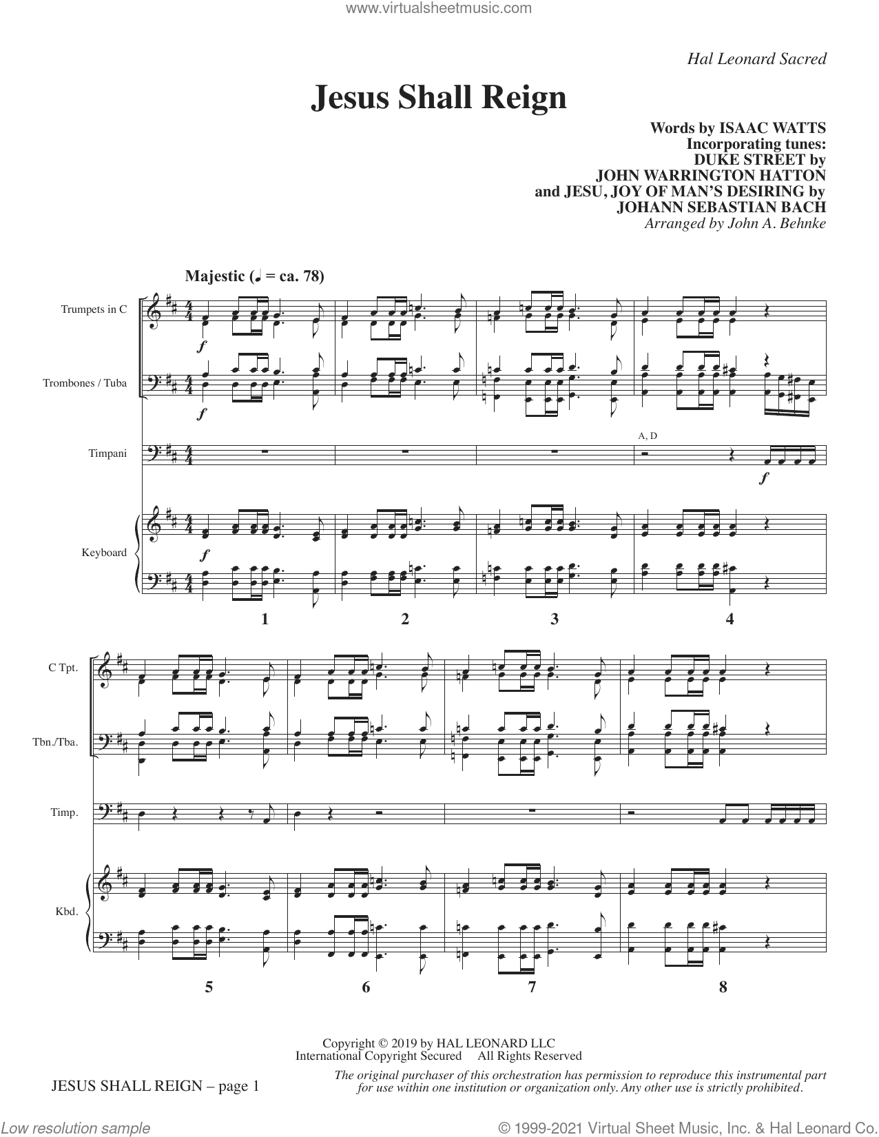 Jesus Shall Reign (arr. John A. Behnke) (COMPLETE)