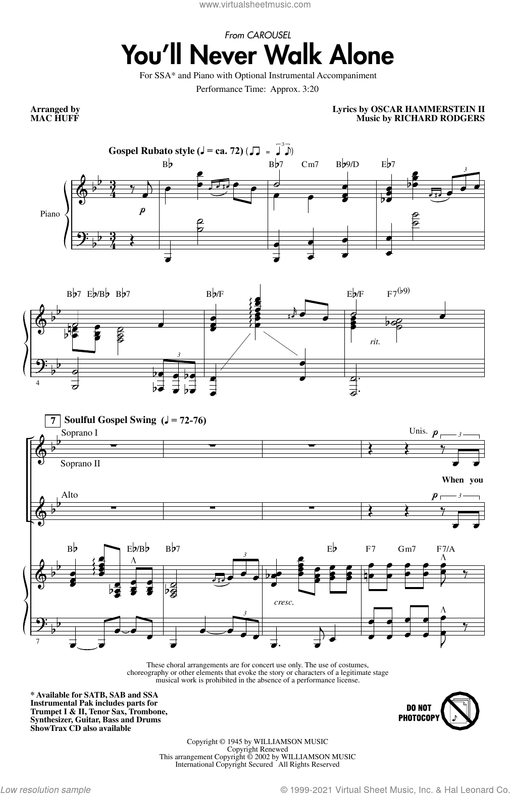 You'll Never Walk Alone (from Carousel) (arr. Mac Huff)